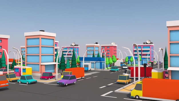 Ruchliwe skrzyżowanie miasta. renderowanie 3D