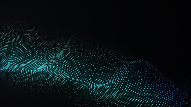 Ruchoma cyfrowa fala 3d Futurystyczne ciemne tło z dynamicznymi niebieskimi cząsteczkami Koncepcja renderowania 3d dużych zbiorów danych w cyberprzestrzeni