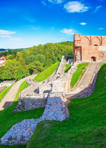 Ruiny kompleksu zamkowego na wzgórzu w historycznym centrum starego miasta Wilna na Litwie.