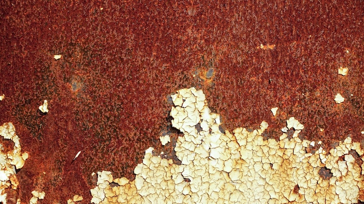 Zdjęcie rusted white painted metal wall rusty metal background with streaks of rust rust stains the metal surface rusted cracksmetal rust texture background