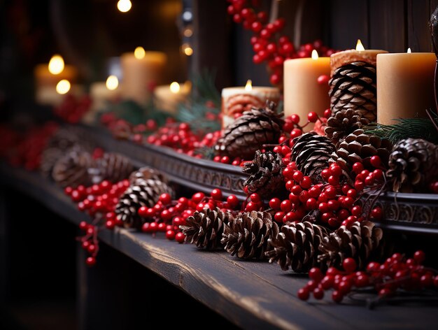 Zdjęcie rustic elegance christmas garland of pine cones and berries (rustycka elegancja, wieniec bożonarodzeniowy z pączków i jagód)