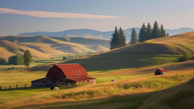 Rustic Farmhouse pod burzliwym niebem Krajobraz wspaniały