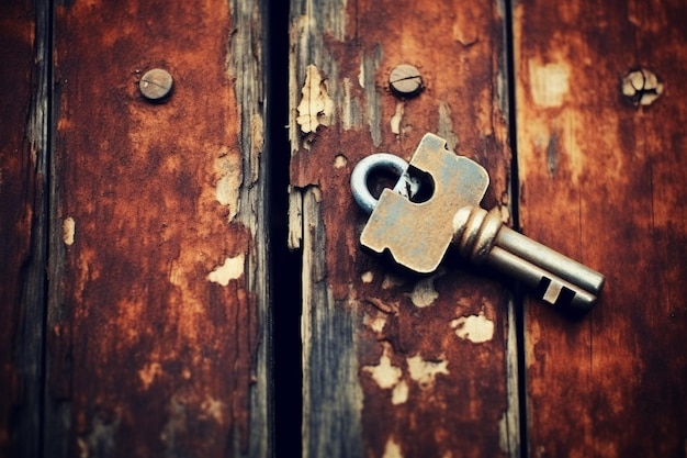 Zdjęcie rustic key in an antique keyhole