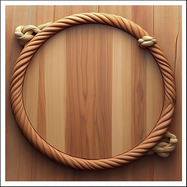 Rustic Round Wooden Board with Nautical Rope Frame Izolowany element projektowy