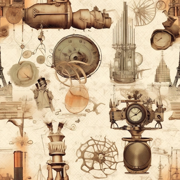 Rustic steampunk Scrapbook Paper