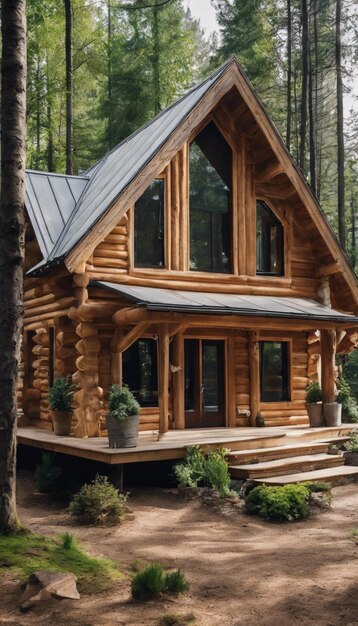 Zdjęcie rustic timber retreat przytulna drewniana chatka z klasycznym urokiem i ponadczasową elegancją