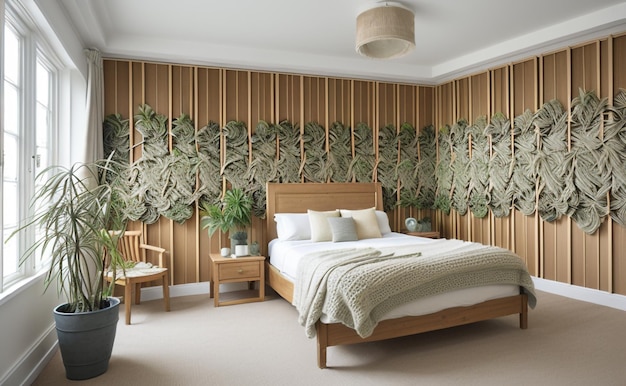 Rustic Tranquility Płaszczone panele i suszone rośliny w pokoju
