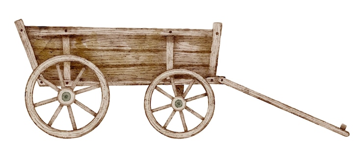 Zdjęcie rustic wooden wagon watercolor illustration rysunek starego wózka dla farmy i zbiorów na odosobnionym tle stary retro transport wiejski z kołem dla rolników wiejski zabytkowy pojazd
