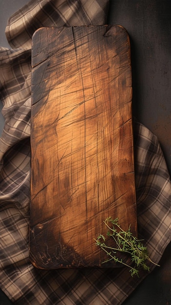 Rustyczna estetyka kuchni Drewniana deska do cięcia na ciemnym, metalicznym tle Pionowa mobilna tapeta