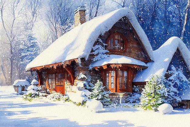 Rustykalny wiejski dom śnieżna zima