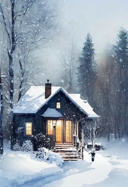 Rustykalny wiejski dom śnieżna zima