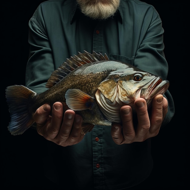 Zdjęcie ryba bas w ręku rybaka