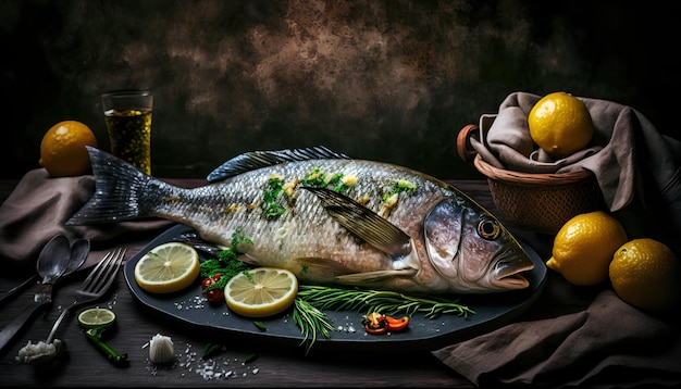 Ryba i cytryna na talerzu