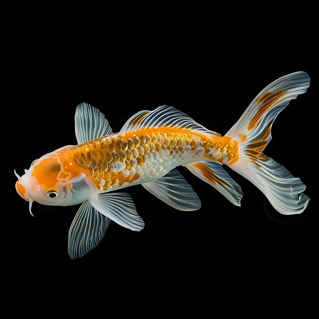 Ryba Koi ukształtowana w skali materiał półprzezroczysty z oranową sztuką tła koncepcja świecąca Y2K