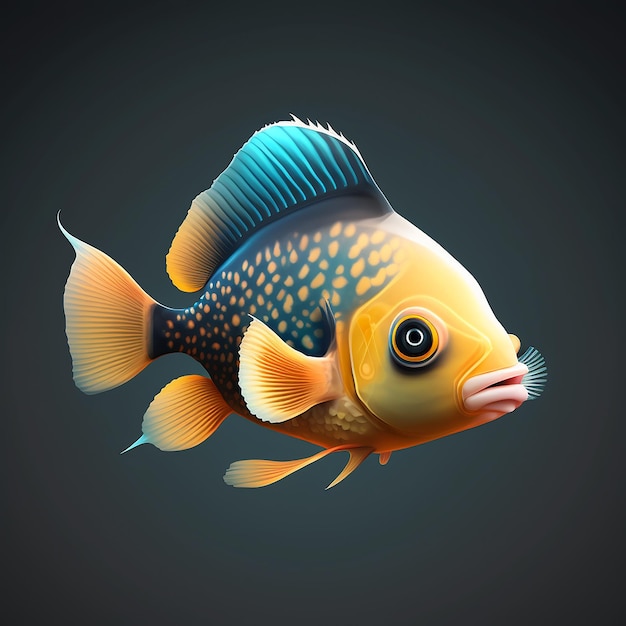 Ryba o niebiesko-żółtej głowie i niebieskich płetwach.