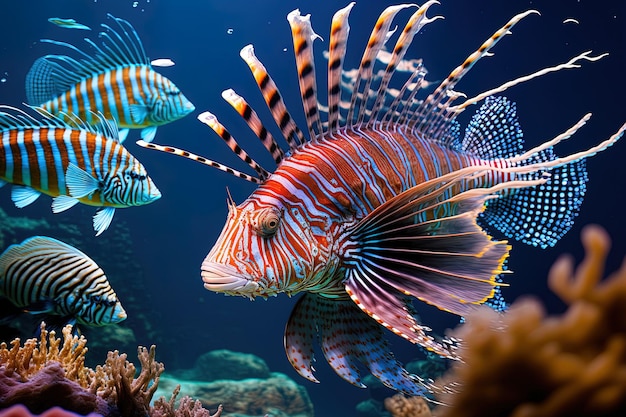 Ryba pstra zebra i volitan pterois