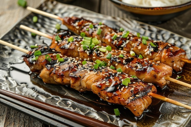 Ryba saba grillowana na szczycie z sosem teriyaki i podawana w stylu japońskim