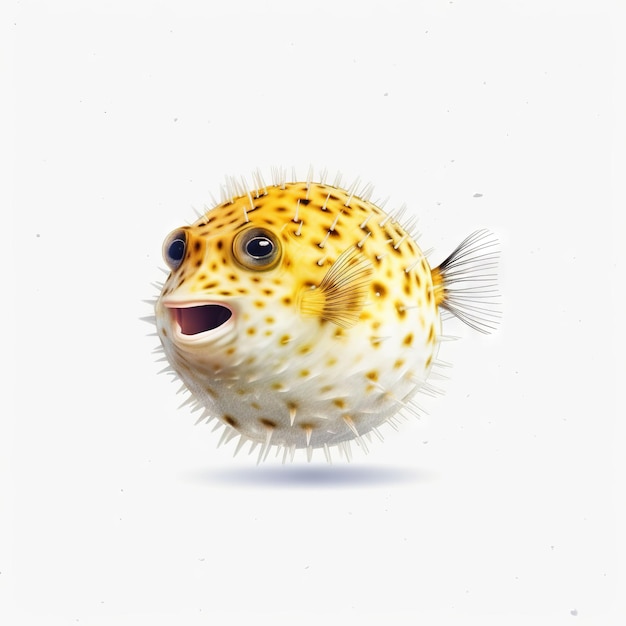 Zdjęcie ryba z głową ryby puffer i białym tłem