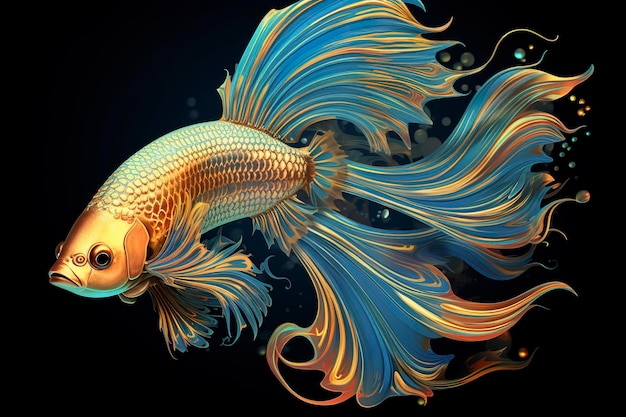 Ryby renderowania 3D na czarnym tle Generative AI