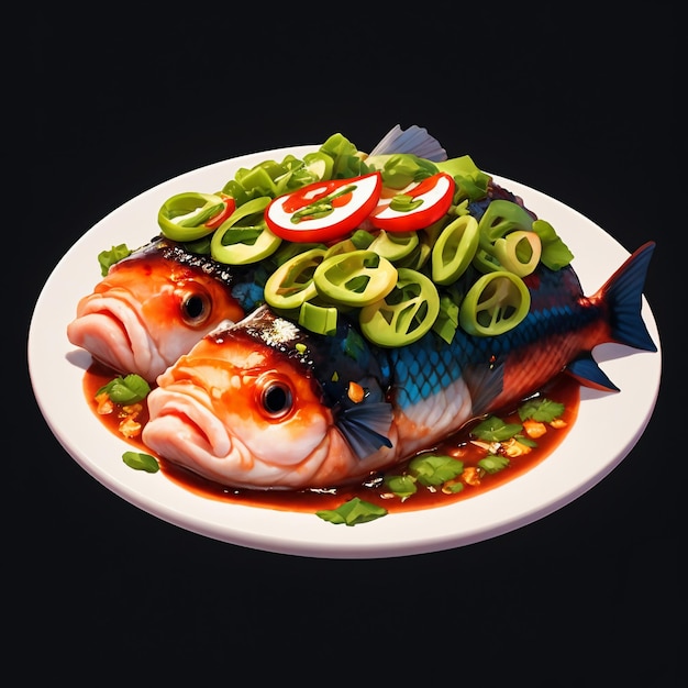 Ryby w sosie kuchnia chińska chili cytryna składniki pyszne dania tapeta tło