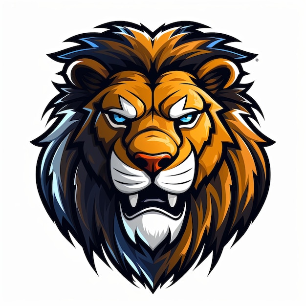 Rycząca ikona głowy lwa naklejka ilustracja klipartu i koncepcja logo maskotki esportu