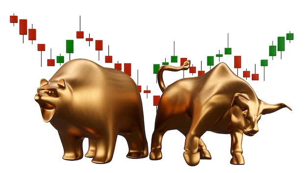 Zdjęcie rynek byka i niedźwiedzia koncepcja giełdy giełdowej lub analizy finansowej wycinanie ścieżki 3d renderowanie