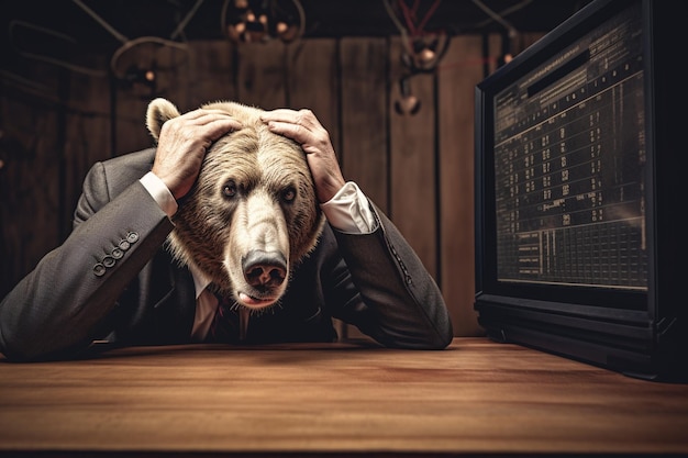 Zdjęcie rynek niedźwiedzia panikuje starszy starzec obserwujący upadek akcji