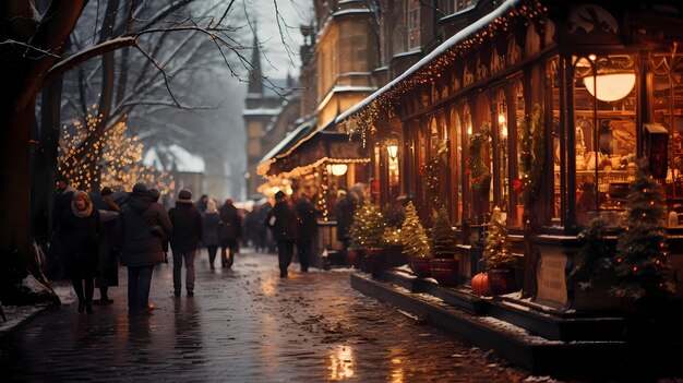 Rynek świąteczny Bez Ludzi Jasne Oświetlenie Domów Liczniki Prezenty święto Nowego Roku Ozdobiony Krajobraz Uliczny