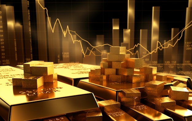Rynek złota, majątek, finanse, inwestycje w handel pieniężny 3d