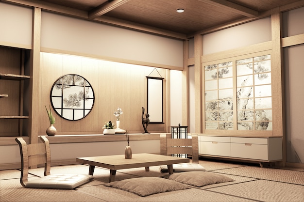 Zdjęcie ryokan w japońskim stylu na drewnianym pokoju bardzo piękny design. renderowanie 3d