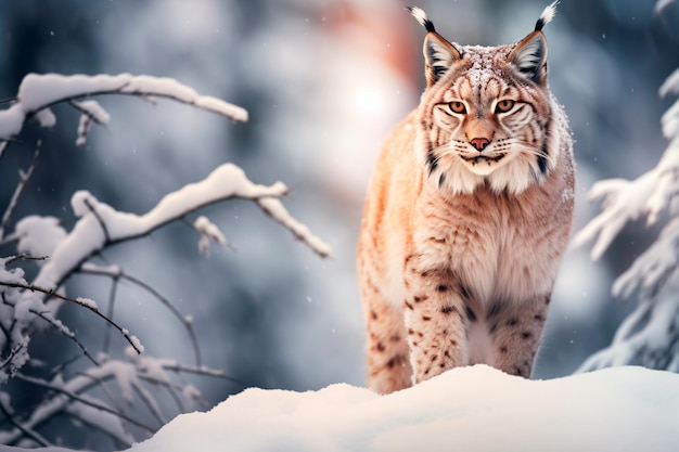 Ryś w lesie Zwierzę w środowisku naturalnym Portret pięknego rysia