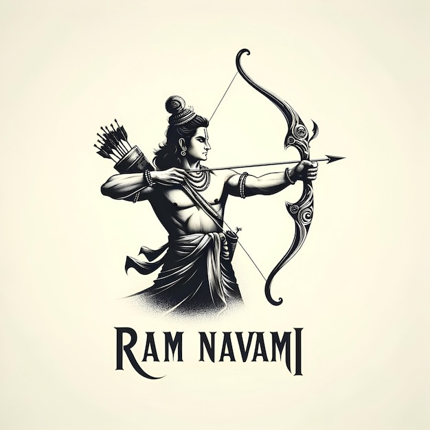 Rysowana ilustracja pana Ramy z łukiem i strzałą na Ram Navami