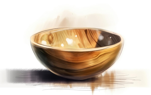 Zdjęcie rysowane drewniane miski na białym tle akwarela ilustracje żywności ai generowane