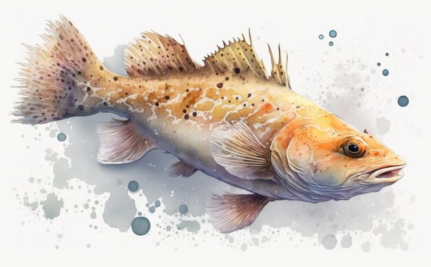 Zdjęcie rysowane ryby dorsza na białym tle akwarela organicznych owoców morza żywności ilustracje ai generowane