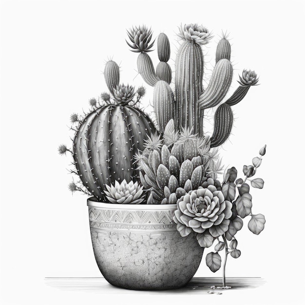 Rysowanie linii kaktusa na białym tle Wykonane przez sztuczną inteligencję AI