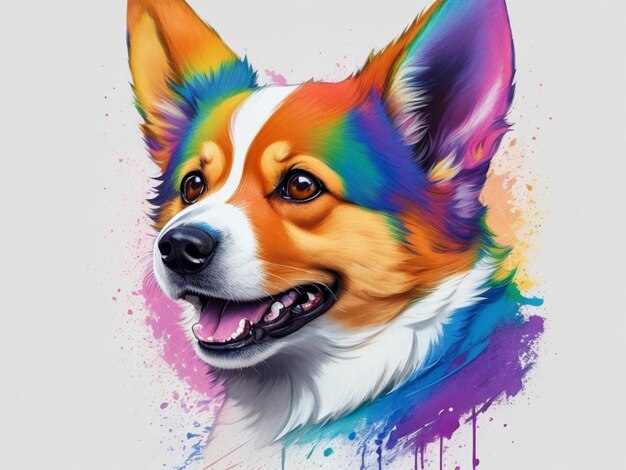 Rysowanie psa corgi splatter farba akwarel AI GENERATED