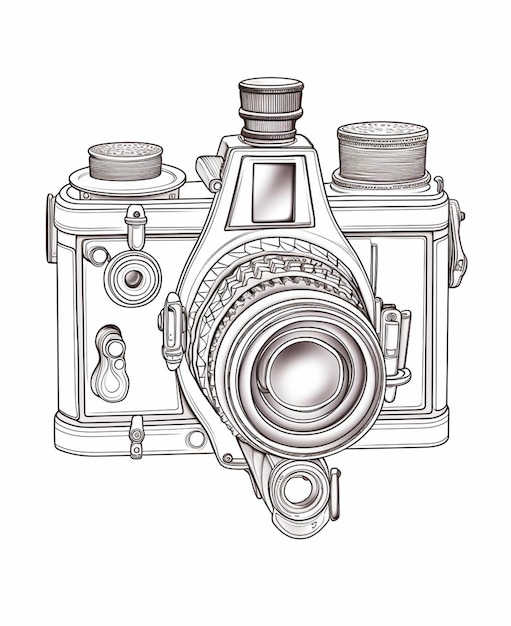 Zdjęcie rysunek aparatu fotograficznego z przymocowanym do niego obiektywem
