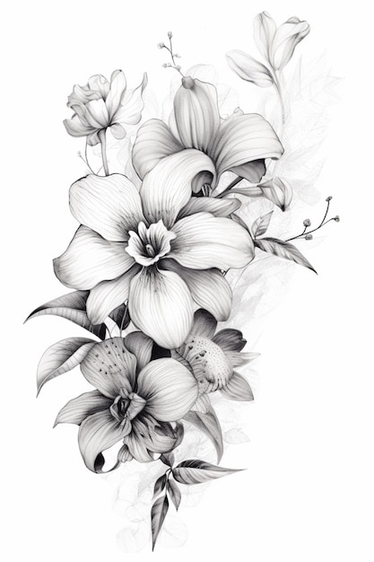 Rysunek bukiet kwiatów na białym tle generatywna ai