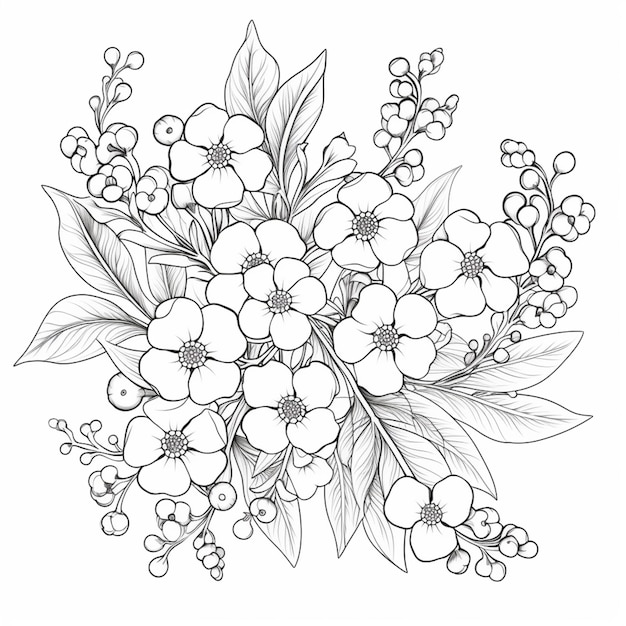 rysunek bukietu kwiatów z liśćmi i jagodami generatywnymi ai