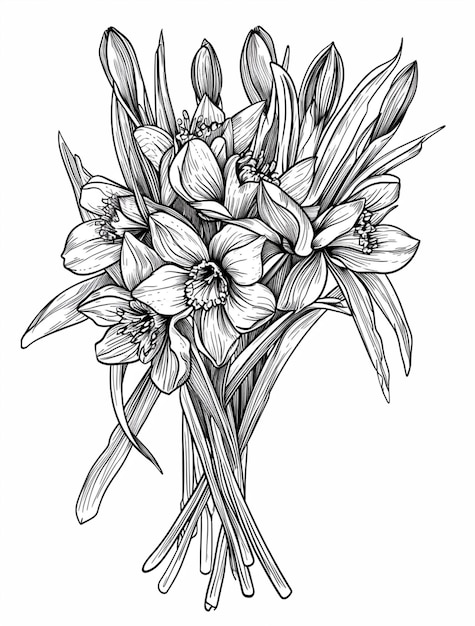 rysunek bukietu kwiatów z liśćmi i kwiatami generatywny ai