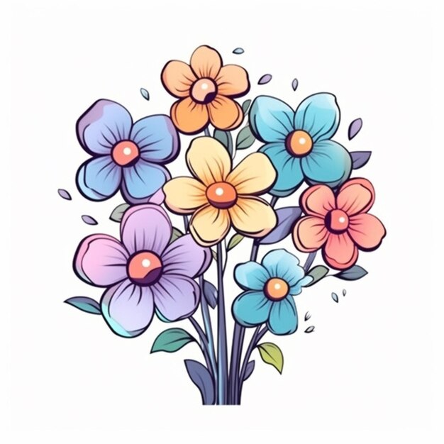 rysunek bukietu kwiatów z liśćmi i kwiatami generatywnymi ai