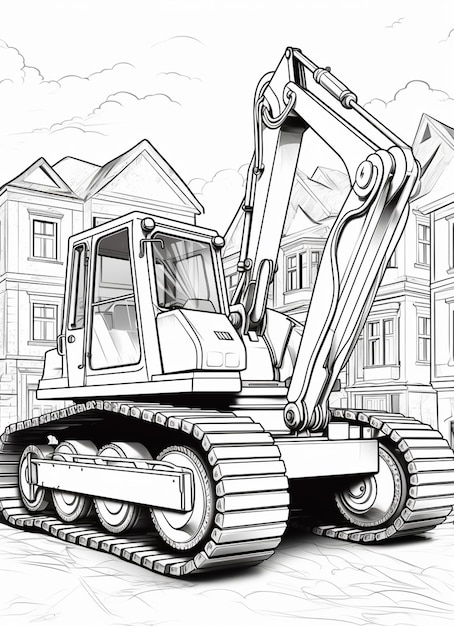 Zdjęcie rysunek buldożera jest zaparkowany przed domem generatywny ai