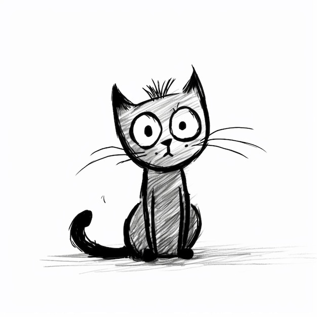 rysunek czarno-białego kota z zaskoczonym wyglądem generatywny ai