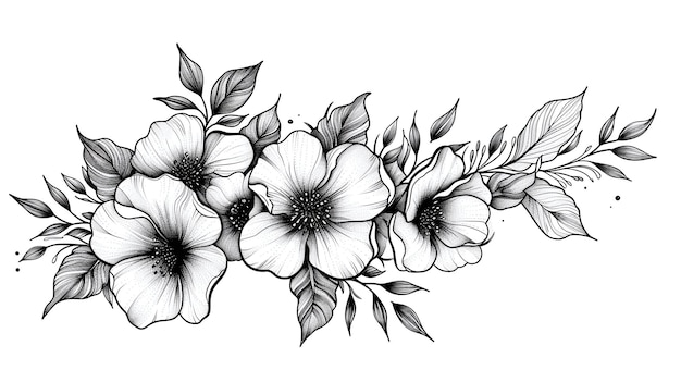 Zdjęcie rysunek czarnych kwiatów na białym tle