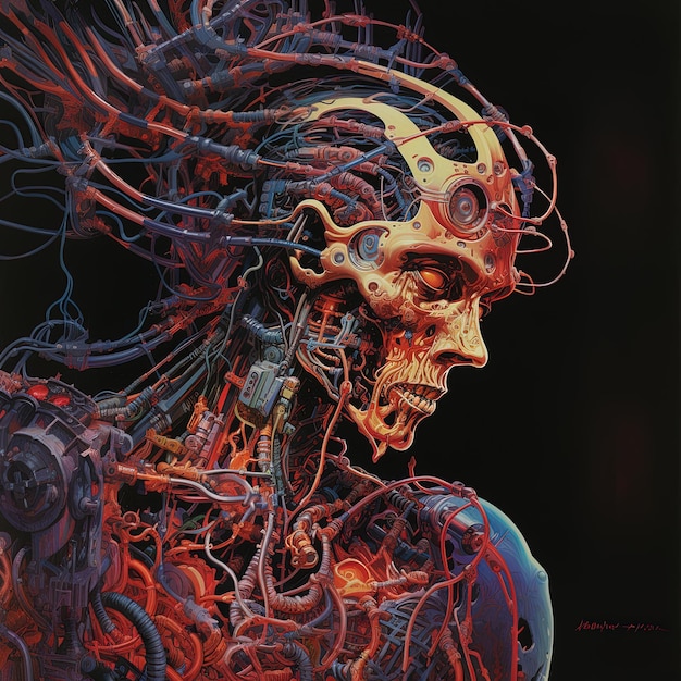 rysunek człowieka z czaszką i słowami "śmierć"