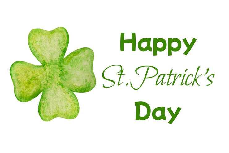 Zdjęcie rysunek czterolistnej koniczyny z frazą happy saint patrick's day
