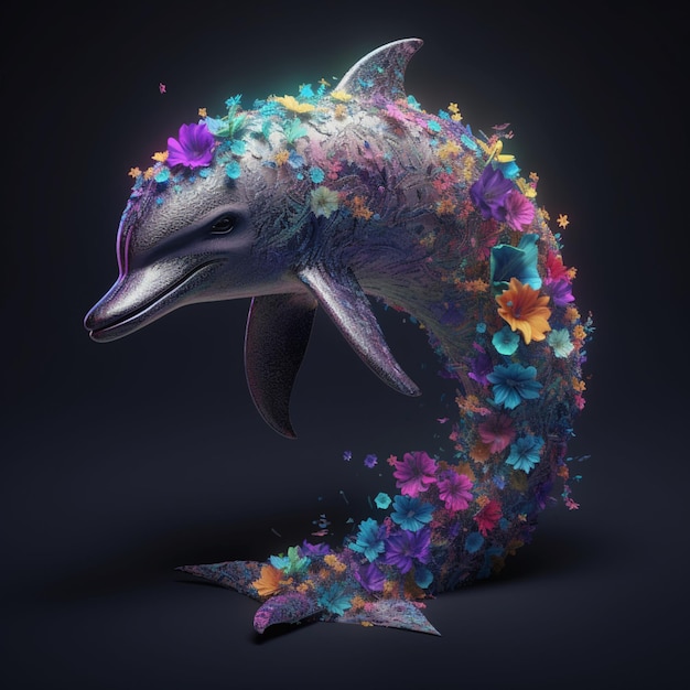 Rysunek delfina z kolorowym wzorem