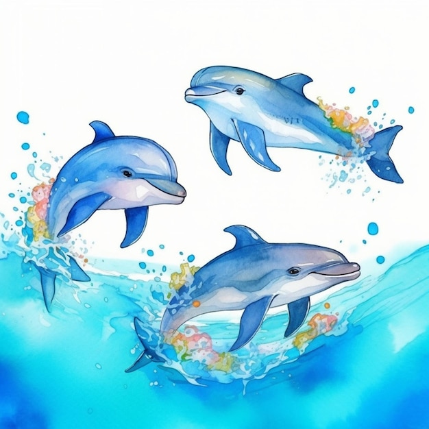 rysunek delfinów znajdujących się w wodzie