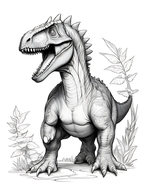 Rysunek dinozaura z linią gładko zarysowaną stroną do malowania białego tła ai generowany