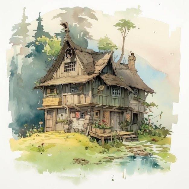 Rysunek domu w lesie